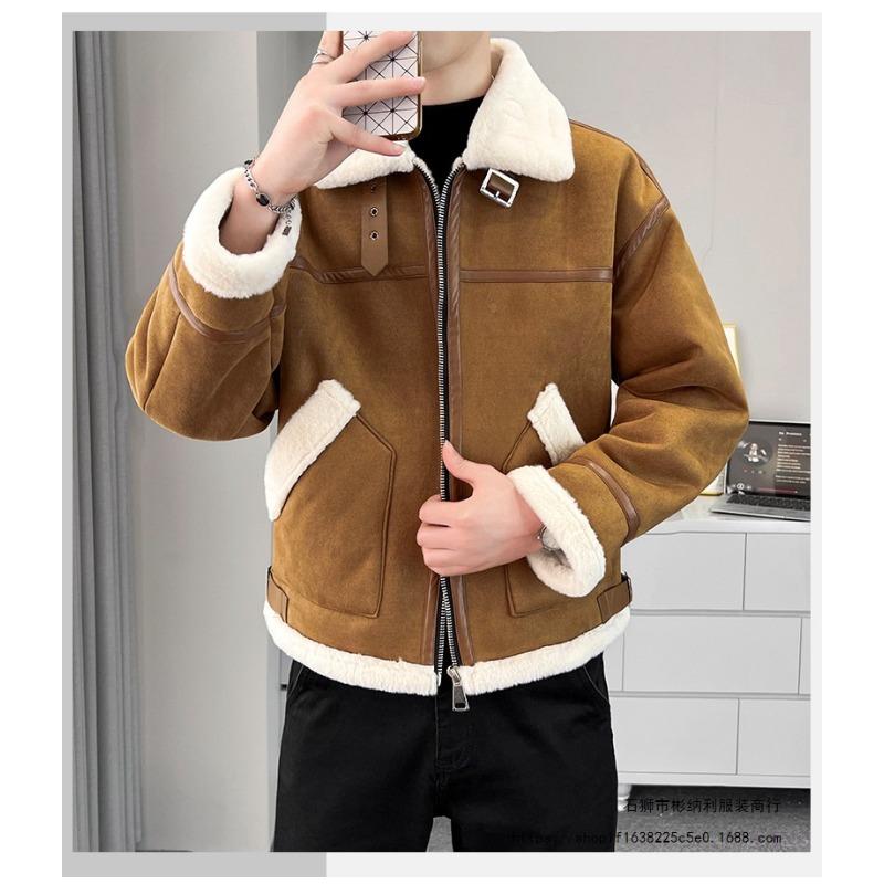 2025 Fall/Winter Fashion Versatile Fleece Thickened Fake Two Couple Embroidered Jackets Cargo Tops New Lapel Trendy Padded Clothes