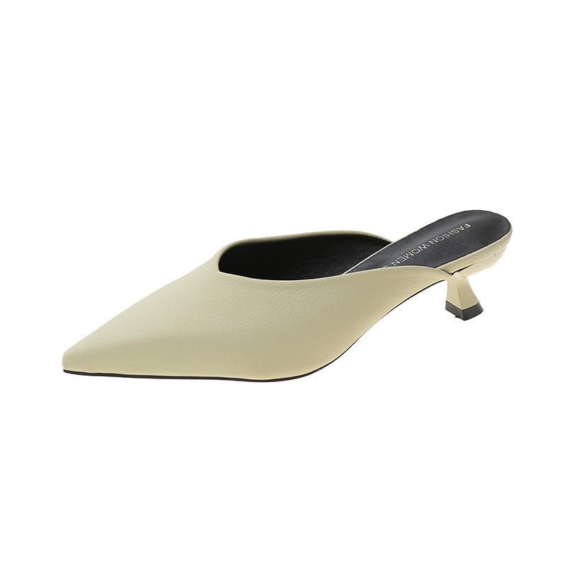 2025 spring and summer new Korean version of simple pointed Müller shoes fashion bag head thin heel medium heel half slippers casual sandals