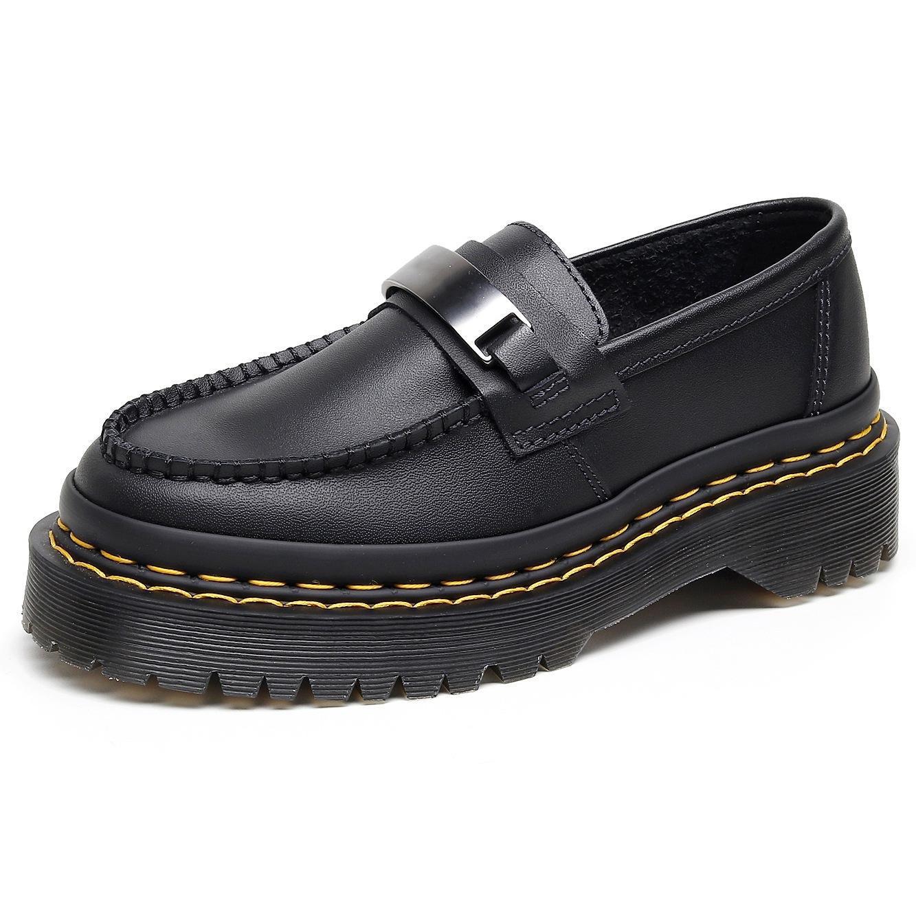 

Лоферы шильдик железная пластина женские двойная желтая линия кожаные низкие маленькие кожаные туфли британская мода студент повседневные ботинки 35