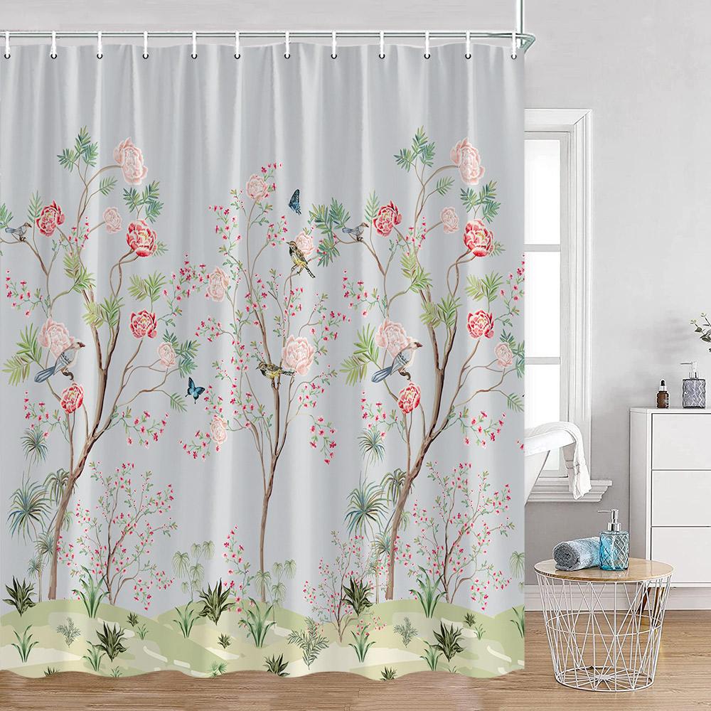 

Lavender Purple Shower Curtain Purple Flowers Floral Plant Bathroom Decor Polyester Fabric Bathtub Curtains With Hooks W60H190(CM)-1 Pcs