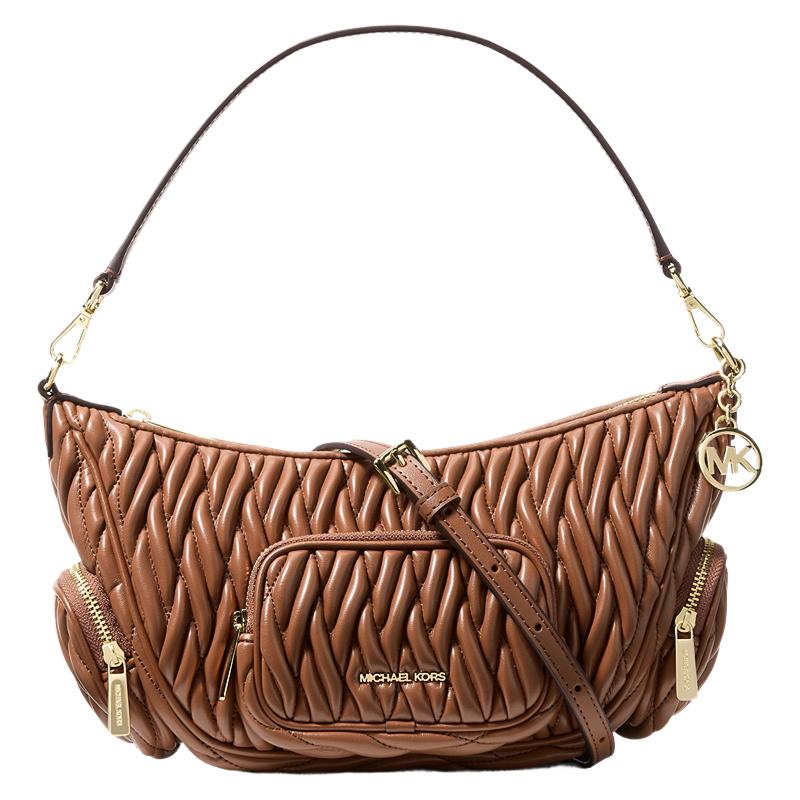 

Michael Kors Merritt Commuter Crossbody Faux Leather Pleated Shoulder Bag Small Women bags Brown 35S6G0WC1Y-230 Basic Set (Bag+Dust Bag)
