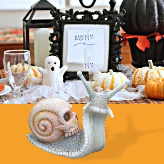 Totenkopfschnecken Ornament Kunstharzhandwerk Skulptur Garten Hof Halloween Totenkopfschneckenfigur Gotische Heimdekoration