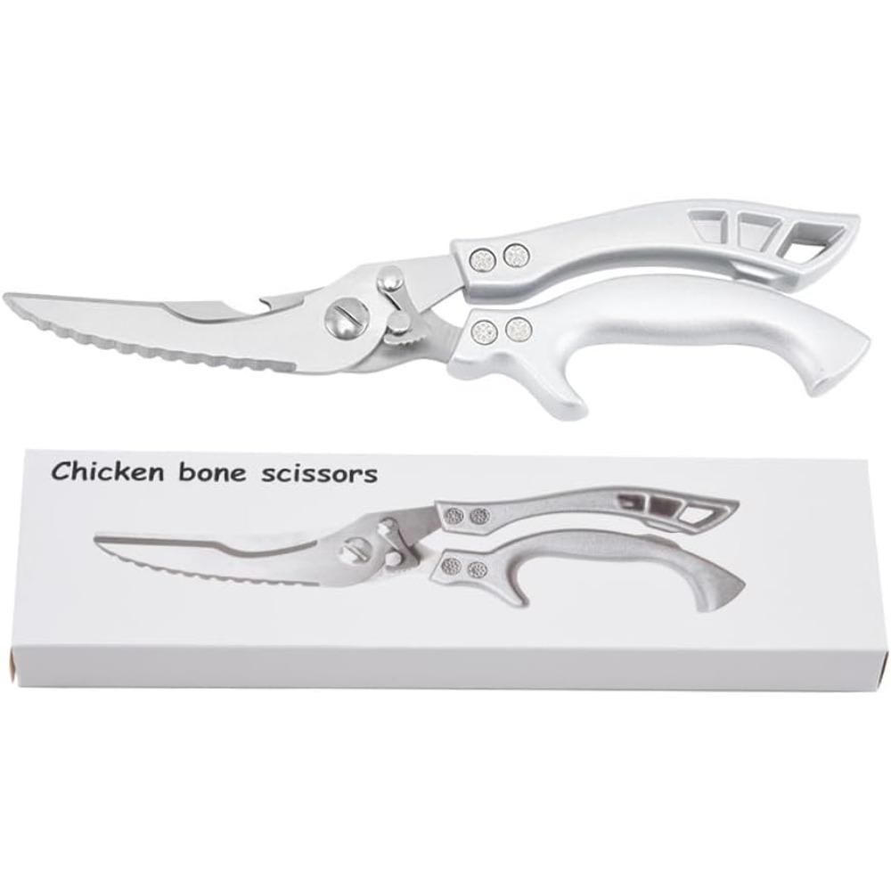Küchenschere aus Edelstahl – Professionelle Koch- und Geflügelschere, Perfekt für Knochen, Pute, Fleisch, Fisch und Gemüse, 1 Packung (Silber)