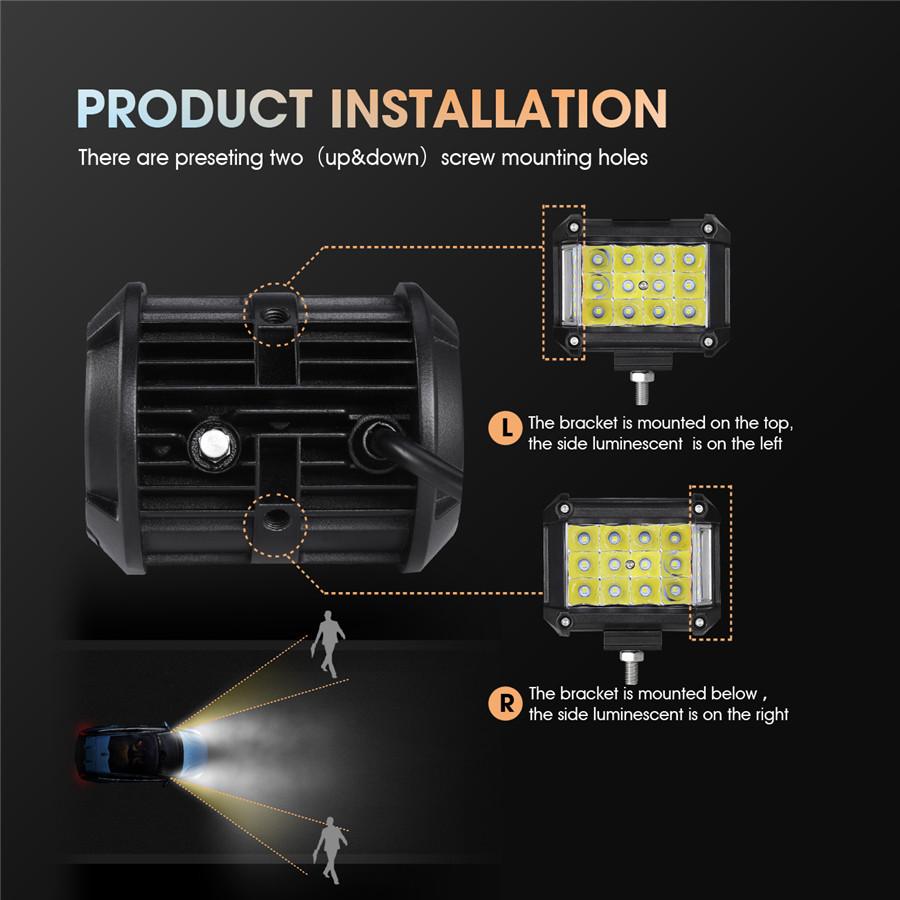 4 inch 57W Side Luminous Led Work Car Driving Lamp Offroad Light Bar Combo