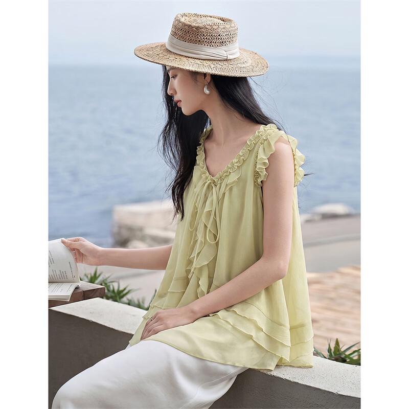 Elegant Ruffle Chiffon Sleeveless Blouse L
