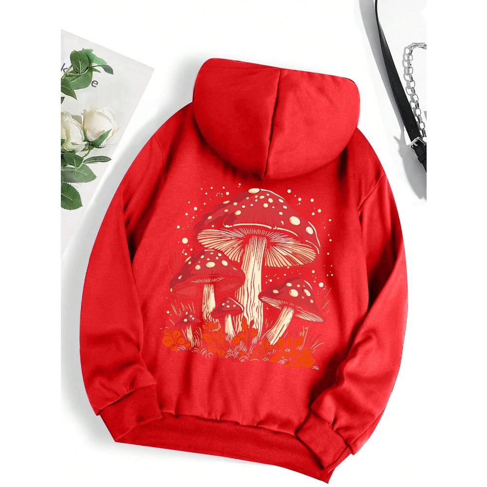 

Red Mushroom Personality Graphic Hoodie for Women Harajuku Casual Sweatshirt Fashion Fleece Hooded Autumn Warmth S-4XL Women s Top XL