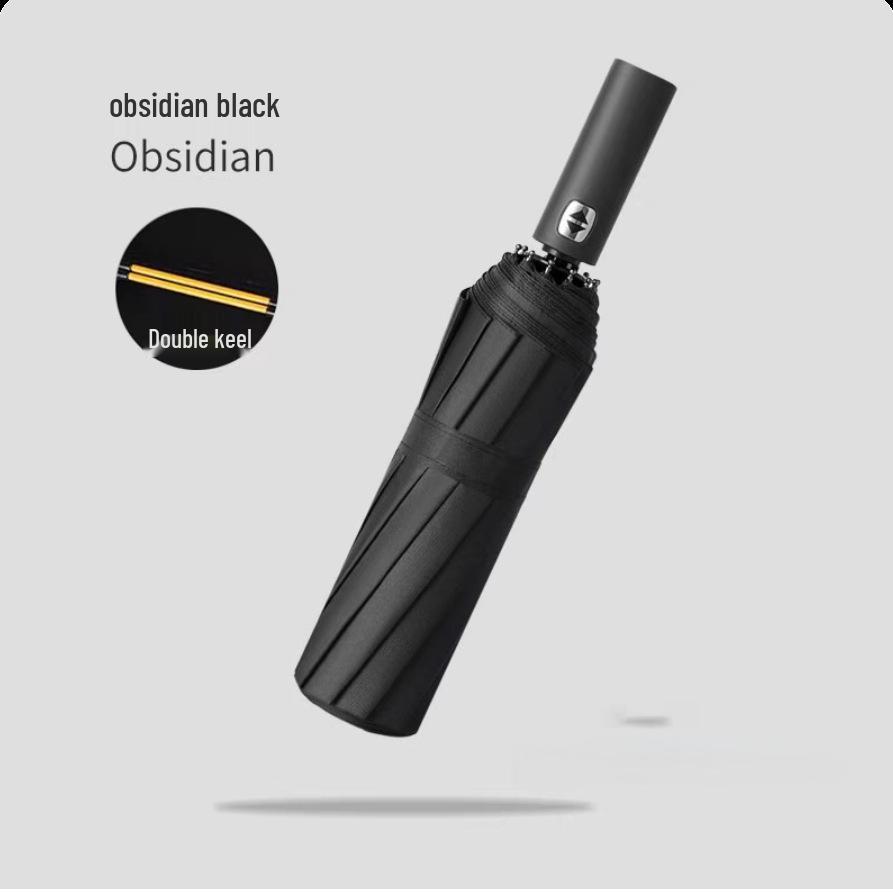 Damparaply med guldfolie, trevikt, automatiskt - Snyggt parasoll för sol och regn