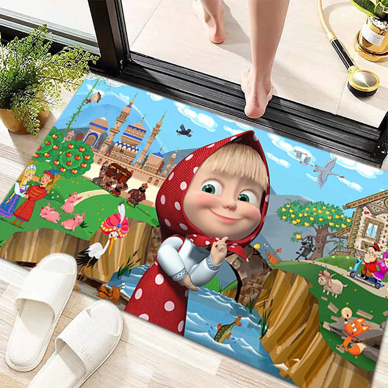 Russian animation Masha and the Bear Fairy Tale Cartoon Carpet Soft Home Living Room Bedroom Door Mat Outdoor Picnic Ground Mat rug T6