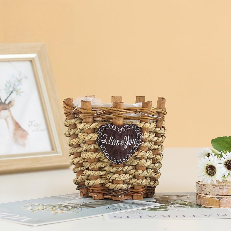1pc Portable Flower Basket Arrangement Bamboo Storage Woven Willow Wicker Gift Rattan Home Decor