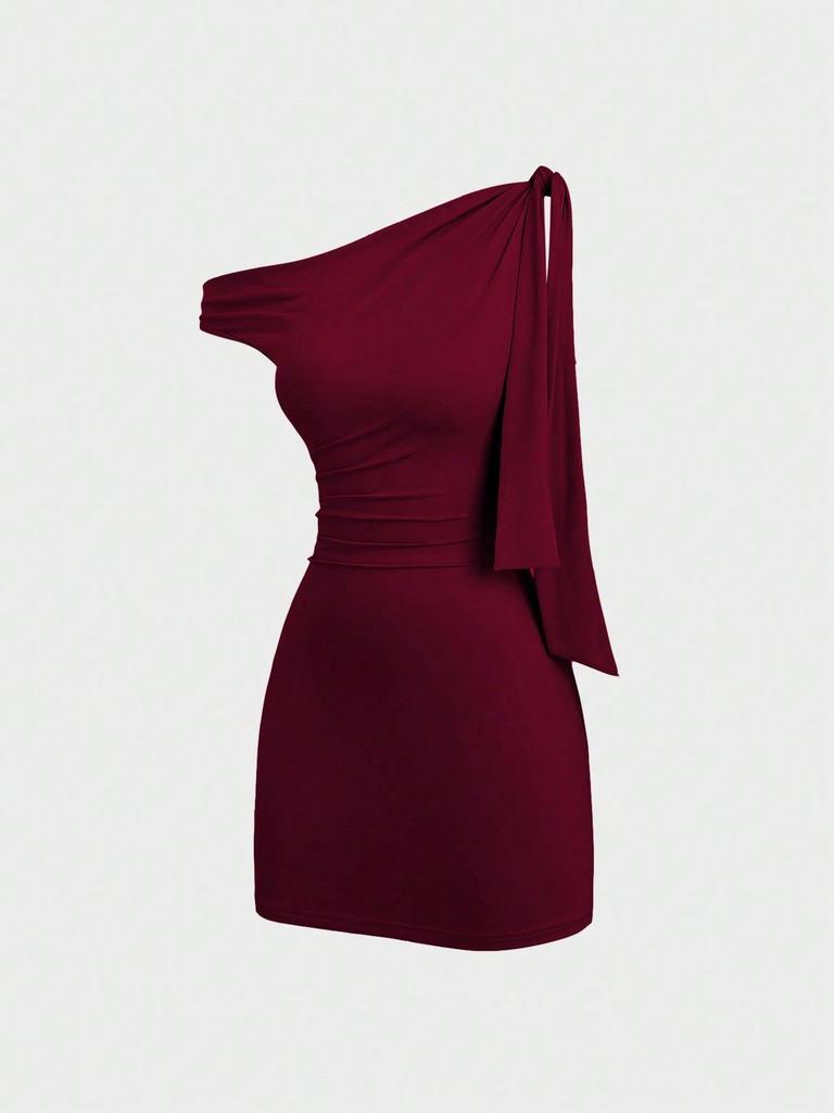 Damska Modna Sukienka Bodycon z Jednym Rękawem, Bez Rękawów, Łatana