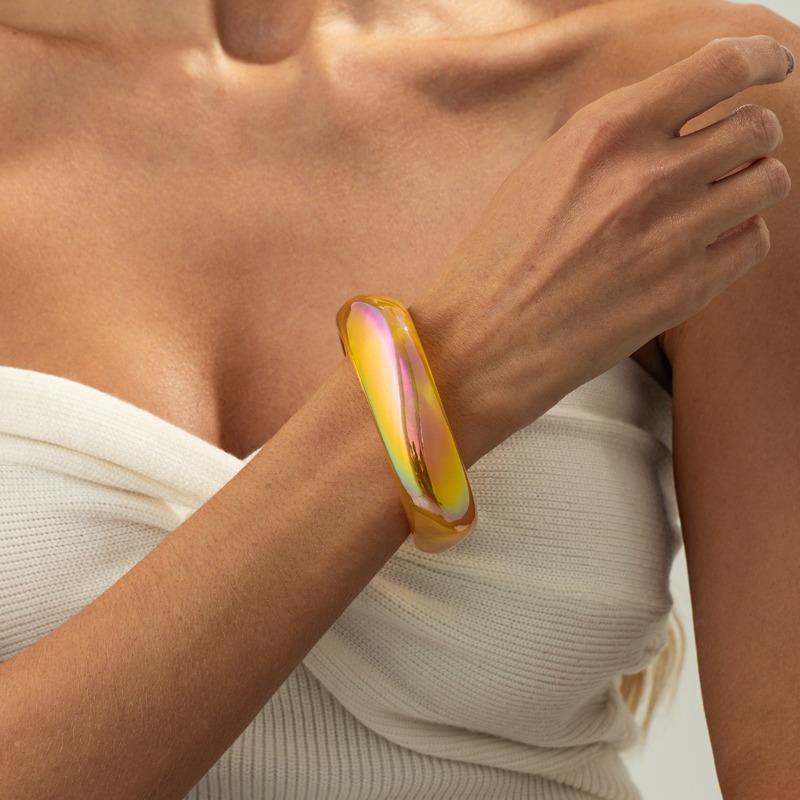 Modisches Unregelmäßiges Geometrisches Buntes Transparentes Harz Armreif Armband Hand Schmuck