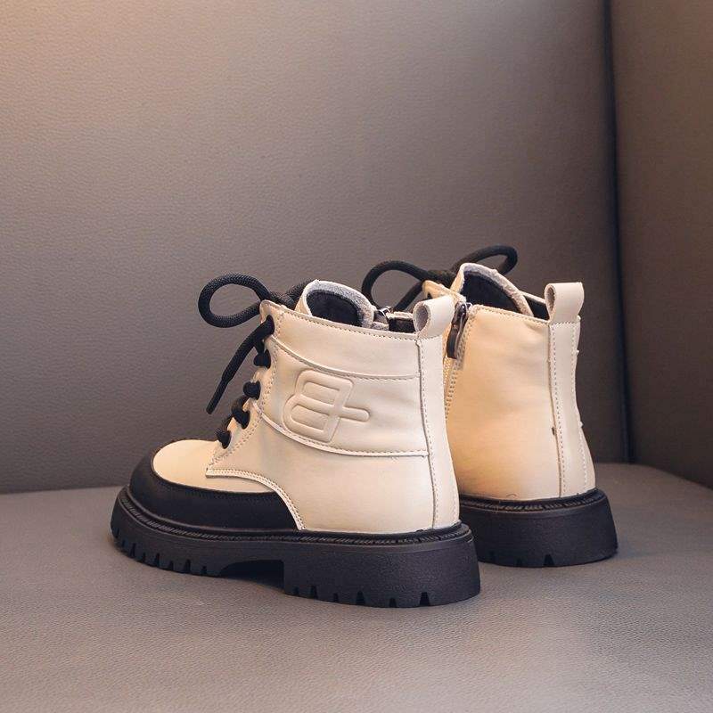 Girls short boots single boots cowhide 2025 autumn and winter new children's Martin boots velvet warm middle and older children's cotton boots