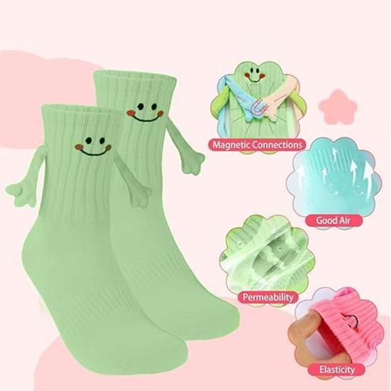 Chaussettes Visage Souriant pour Femmes Chaussettes Magnétiques Se Tenant la Main Chaussettes Montantes Côtelées Amusantes Extensibles pour Enfants Adolescents Cadeaux d'Anniversaire Saint-Valentin