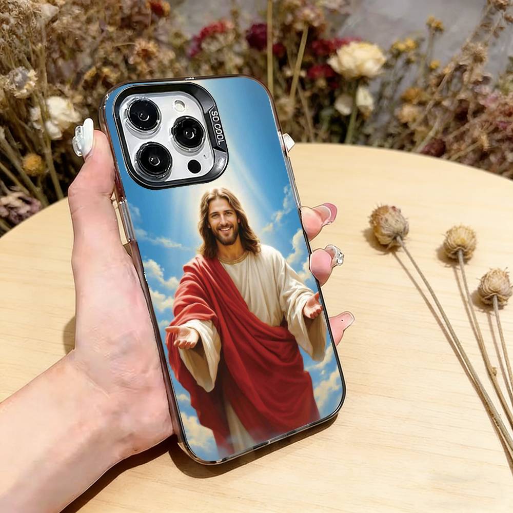 Jesus Christ Phone Case For iPhone 17,16,15,14,13,12,11 Plus,Pro Max,XS,Colored Silver Plated Inside Cover