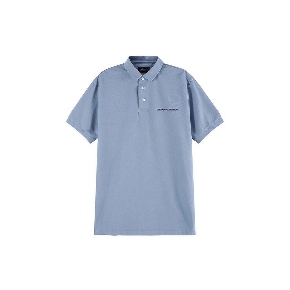 Emporio Armani FW23 Letter Print Logo Short Sleeve Polo Shirt Men tops Fog-Blue 3R1F74-1JCYZ-0738