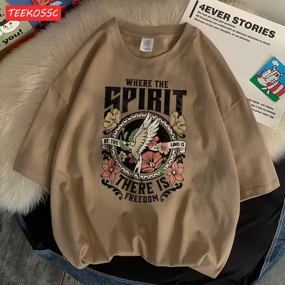 Where The Spirit There Is Freedom Printed Men'S Tshirt Cartoon Art Tees Popular Cotton T Shirt Retro Loose Short Sleeved