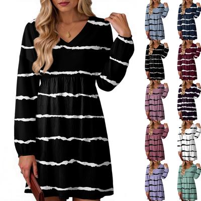 Women's Fashion Striped V-Neck Long Sleeve Dress