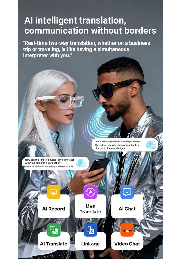 F60 Smart Bluetooth Glasses: AI Translation & Anti-Blue Light, Supports 100+ Languages