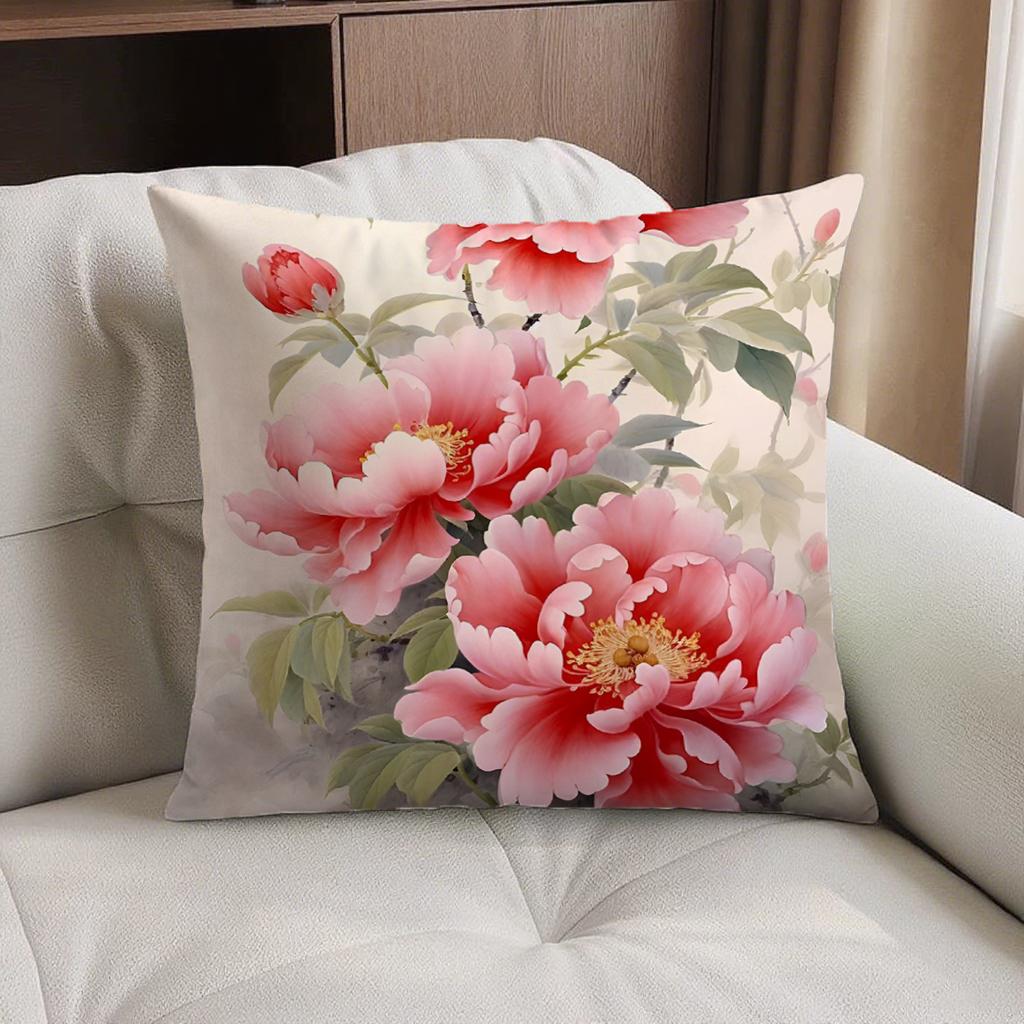 Double-Sided Detachable Cover Wealthy Peony Flower Pillow Living Room Sofa Car Bed Head Square Throw Pillow Case Chinese Style