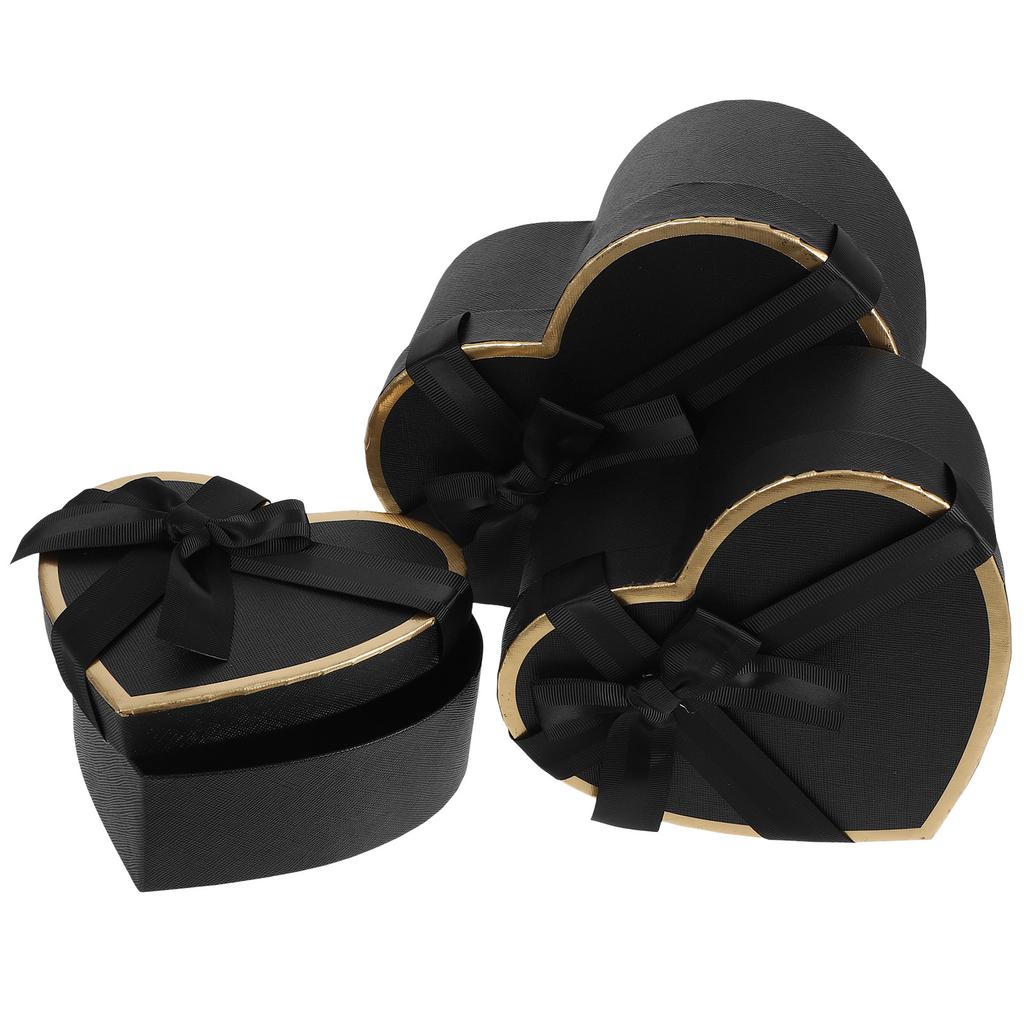 1Set Heart Shaped Gift Box Elegant Cardboard Box for Valentines Birthday Wedding Party Favor Treat Packaging Black