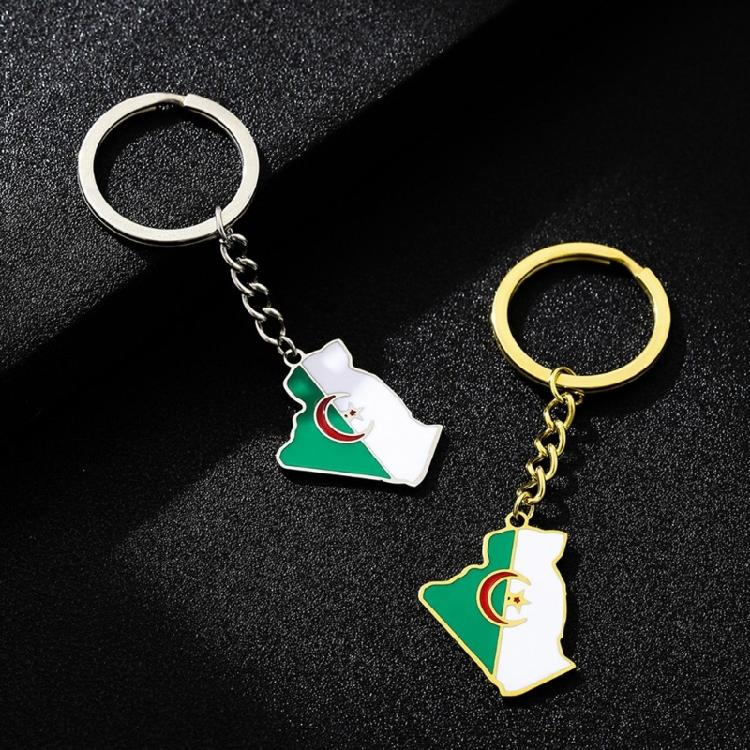 Stainless Steel Algeria Map Flag Keychain Outline Jewelry Gift for Friend Family