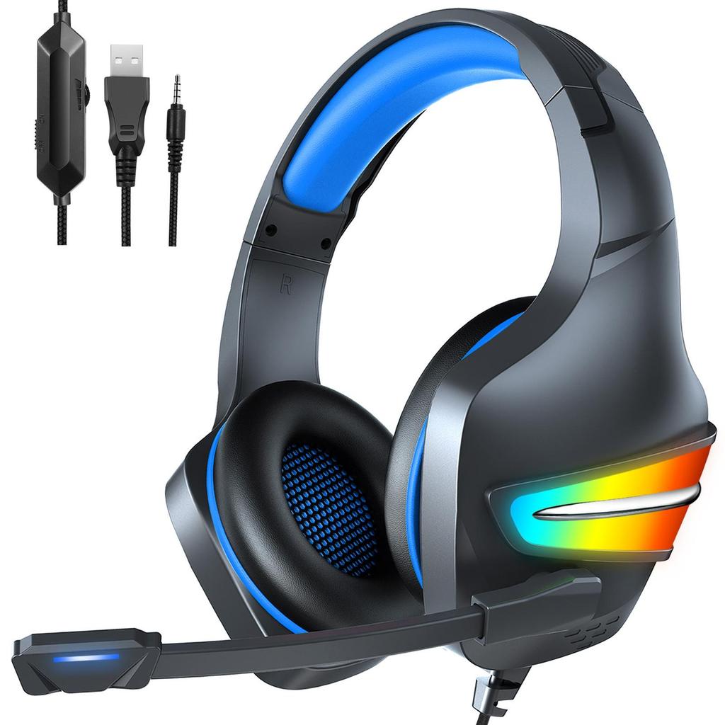 J6 Gaming-Stereo-Surround-Sound-Headset, Inline-Steuerung mit markantem RGB-Leuchtkopfbügel, Gaming-Computer-Headset