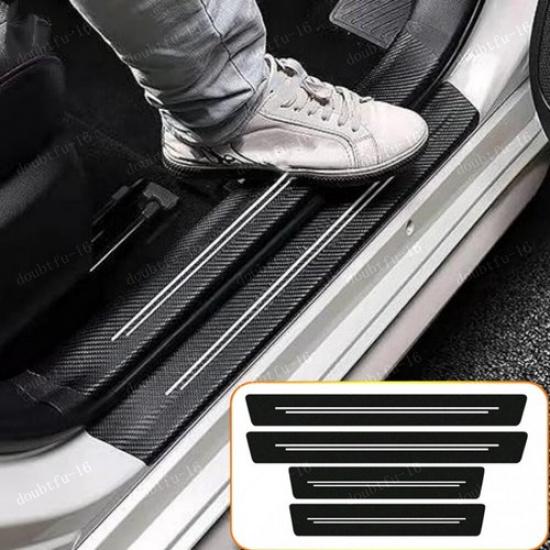 4x Carbon Fibre Leather Car Door Sill Protection Cover Sticker Trim Accessories