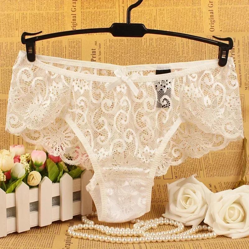 New Non-marking Sexy Erotic Panties Female Lace Hollowing Mid-waist Sexy Large Size Panties Ladies Briefs
