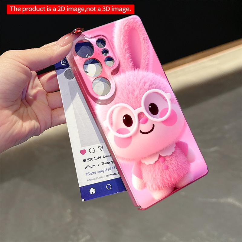 2DFlat Samsung Phone Case Pink Bunny with Glasses Phone Case Applicable To Galaxy S22 S23 S24 S25ULTRA S26 A12 A13 A14 A15 A16