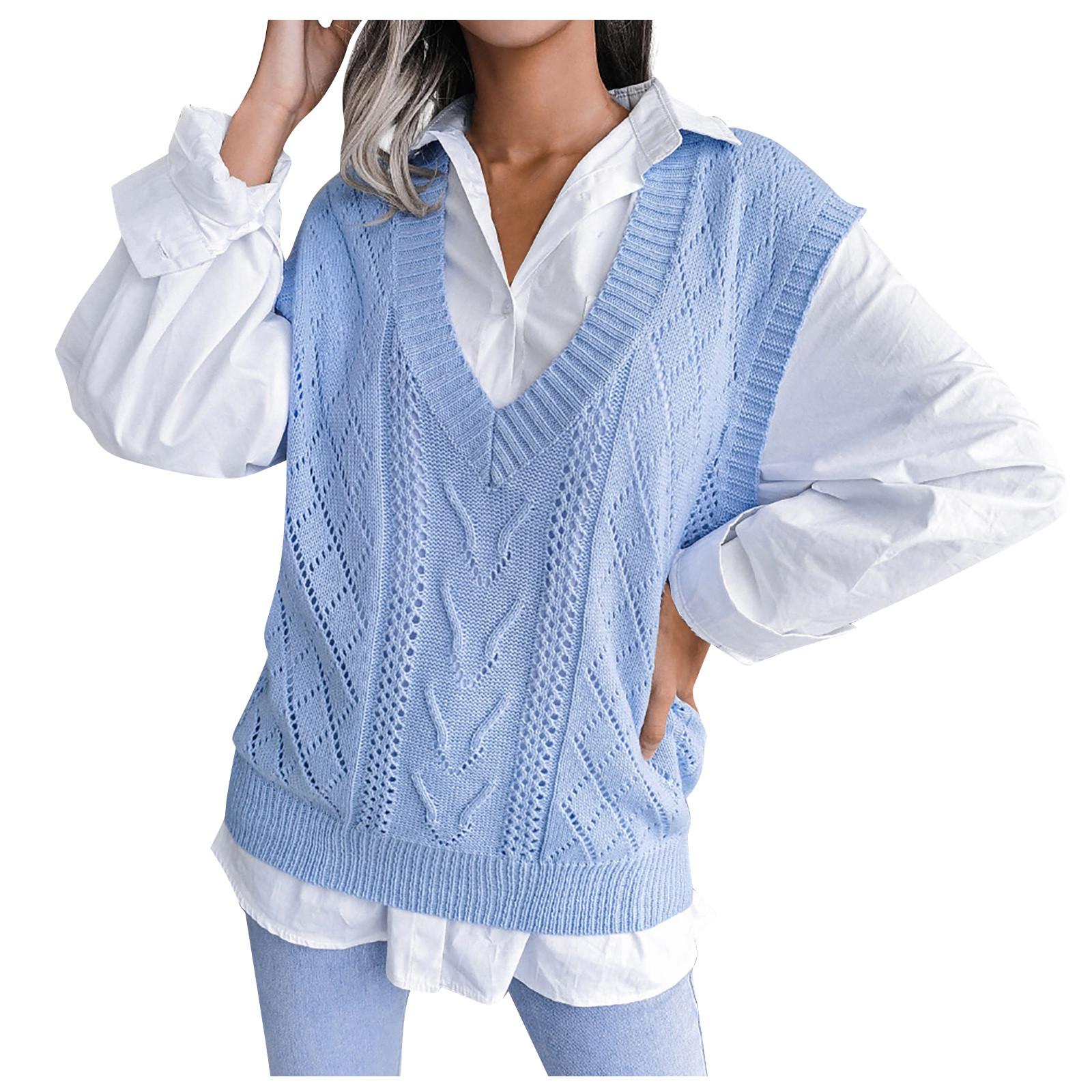 

(SU)Женский повседневный свободный вязаный свитер с v-образным вырезом, жилет