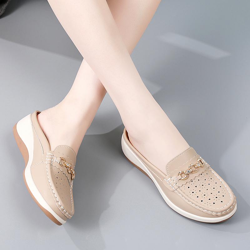 Ladies Platform Loafers Casual Elegant Leather Clog Slippers Backless Mules Women Thick Sole Sandals