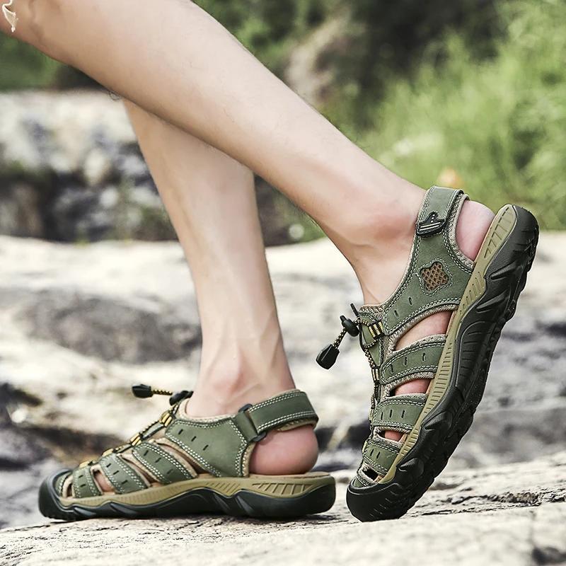 Beach Leather Men Shoes Summer New Non-Slip Large Size Men's Sandals Men Shoes Casual Sandals Slippers Big Size 38-48