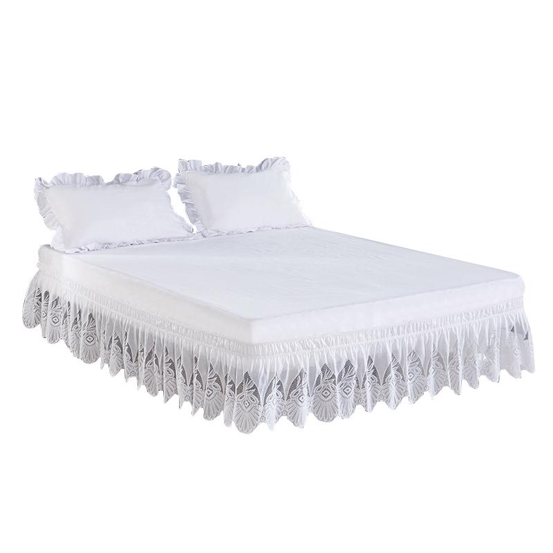 Top Selling Nice Eleagnt Jacquard Craft Stereoscopic Lace Floral Ruffles Bed Skirt With Strong Elastic Belt -15 Inch High