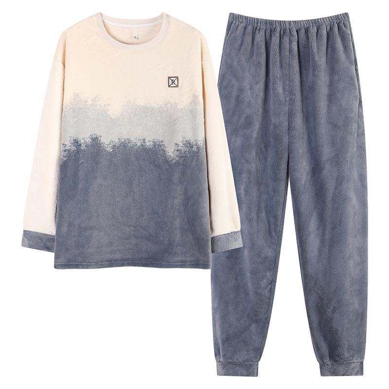 Winter Neu Flanell Verdickt Samt Rundhals Pullover Paar Pyjama Set, Tragen Warme Hauskleidung