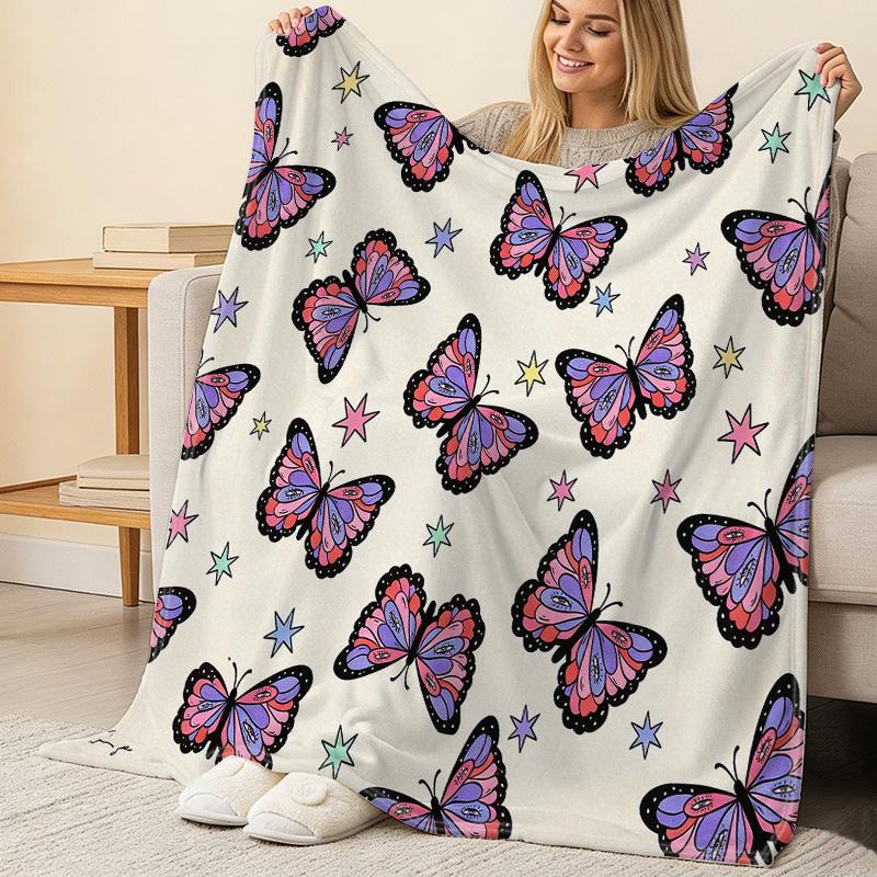 Butterfly Collection High-Density Fleece Blanket Soft, Skin-Friendly, Portable for Home & Car, Ideal for Christmas & Halloween Use