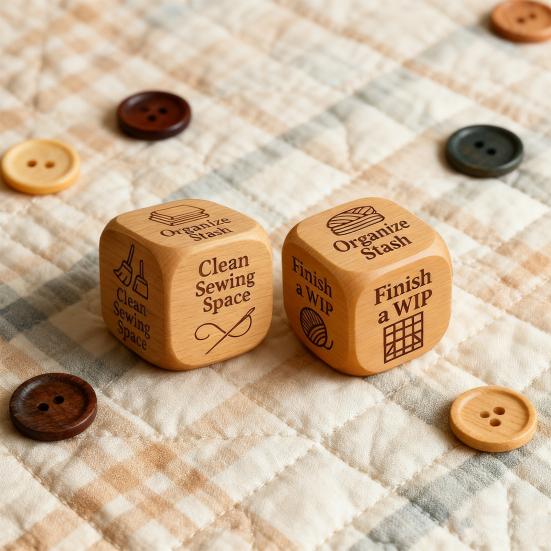 Yousheng 2Pcs Wooden Quilter Dice with 6 Engraved Quilting Tasks Handmade Quilting Projects Decision Dice Inspiration Tool Sewing Quilting Crafts