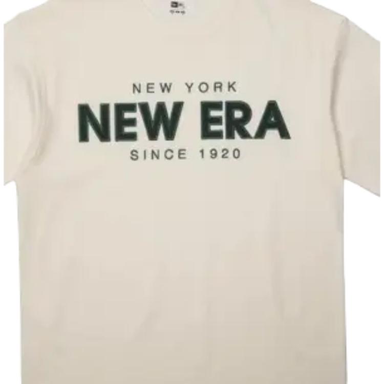 New Era Logo Loose Fit Round Neck Short Sleeve T-Shirt Unisex T-Shirts Beige 14112257