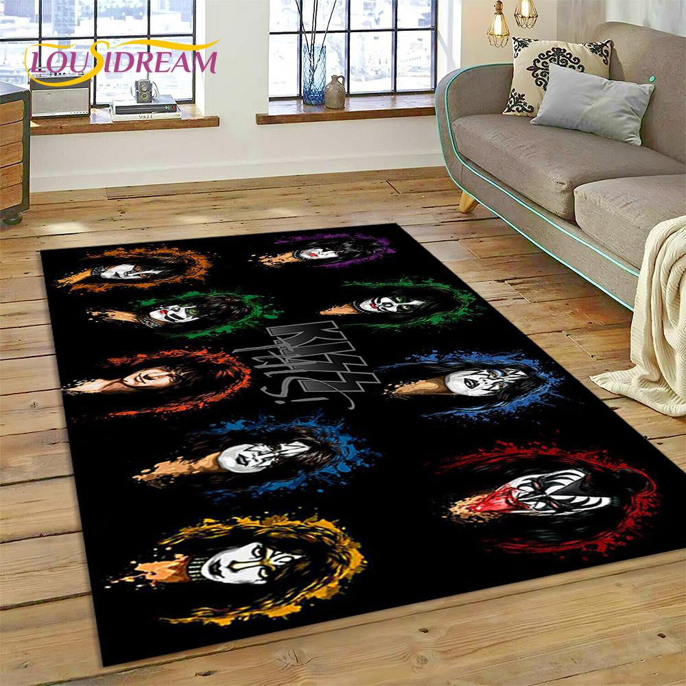 Neuester Kiss Rock Heavy Metal Band Teppich für Wohnzimmer Schlafzimmer Heimdeko, rutschfeste Bodendekoration für Sofa Fußmatte