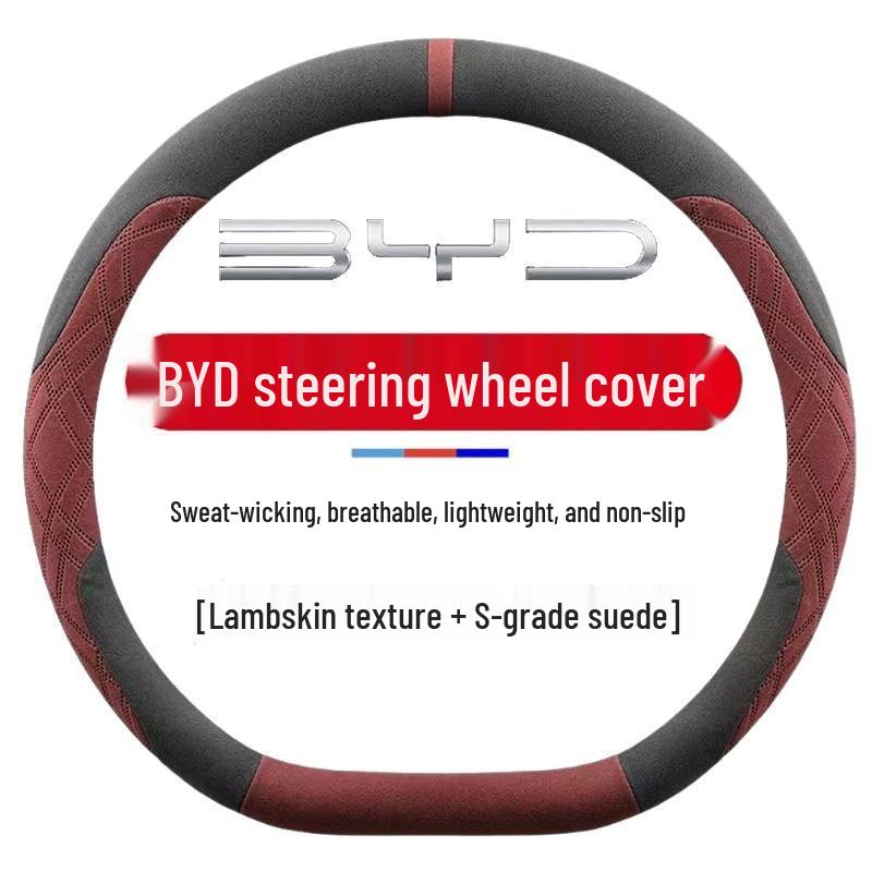 BYD Steering Wheel Cover for Han EV, Qin, Song PLUS, Tang DMI, Yuan Pro, Dolphin - Suede Cover