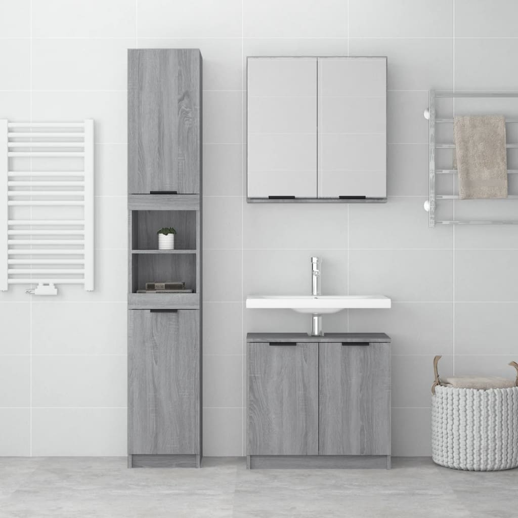 3 Piece Bathroom Furniture Set Grey Sonoma Particleboard