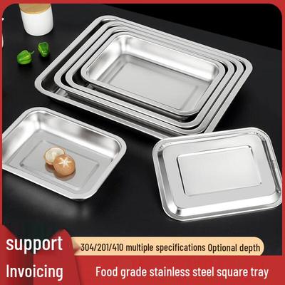 Kangmo 304 Stainless Steel Thickened Flat Square Tray, 32x22x2cm (10-Pack)