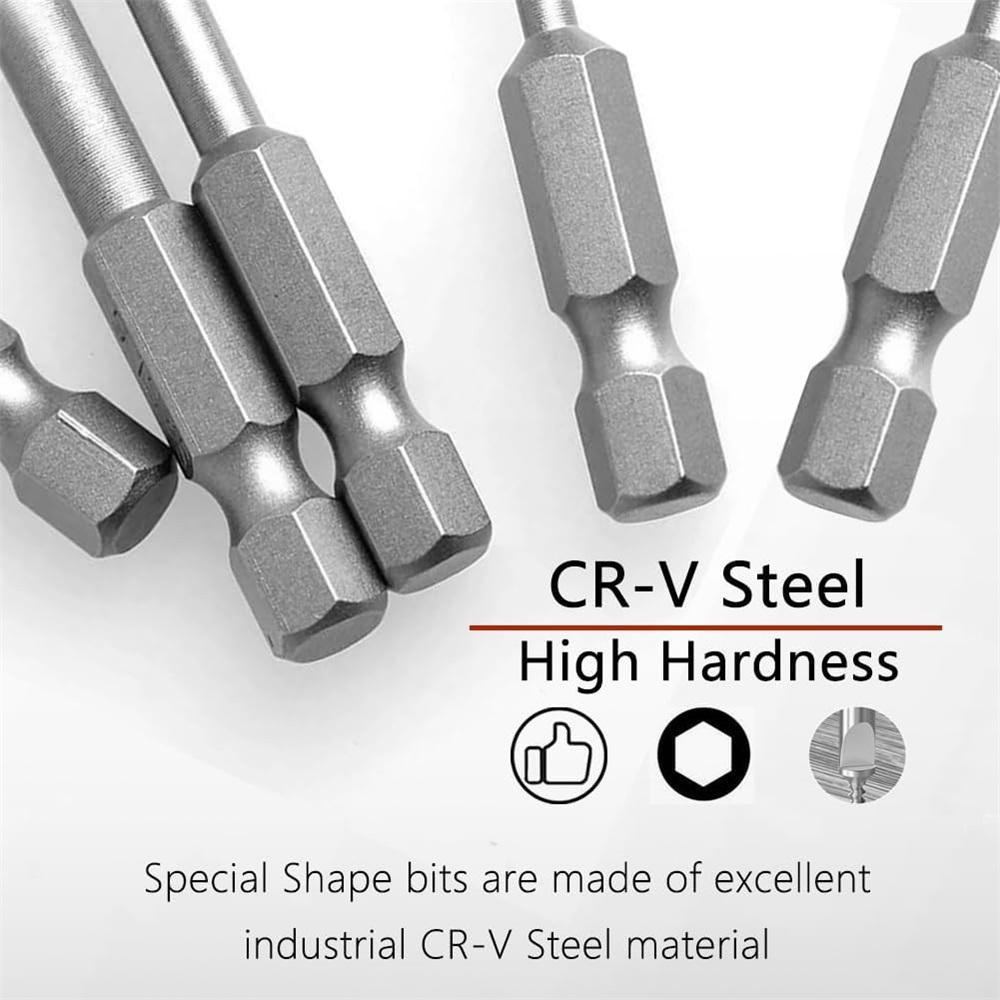 Set 13 Piese Biți Magnetici 50mm Forme Speciale pentru Șurubelniță, Coadă Hexagonală 1/4 inch, Compatibil cu Șurubelnițe Electrice, Mașini de Găurit și Mașini de Înșurubat cu Impact