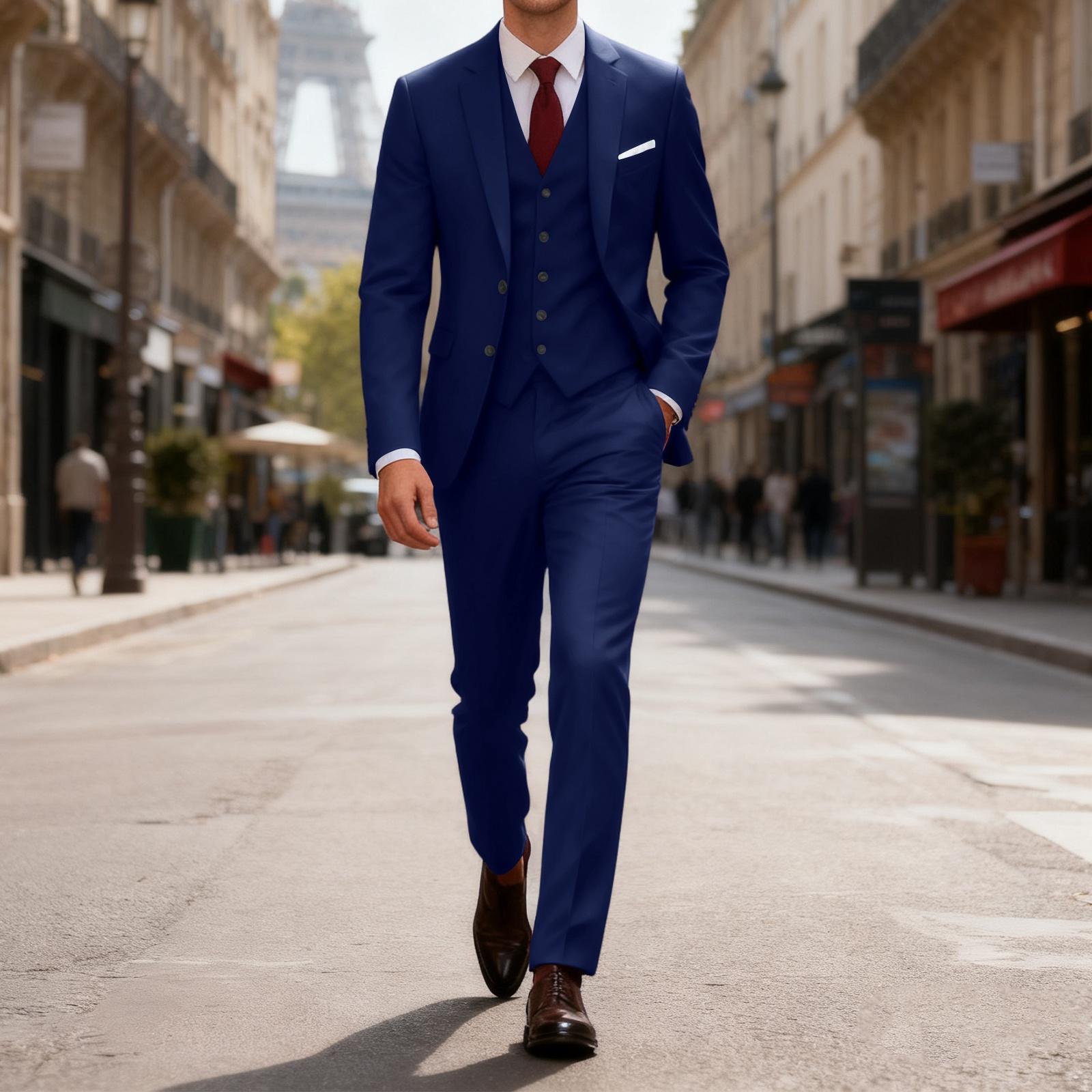 Men s Slim Fit Suit, One Button Three Piece Set, Business Wedding Party Formal Suit, Jacket, Vest And Pants S