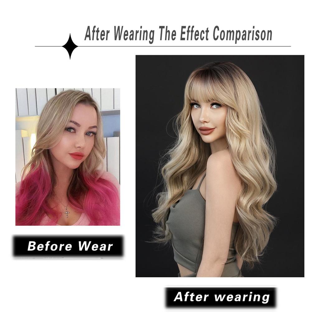 Women's Simulation Wig 67cm Hair Golden Wig Long Curly Wig Full Headgear Rose Hair Net Headdress Beauty Decoration Wig