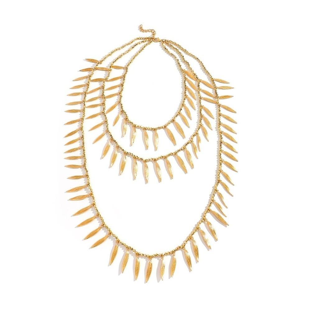 Vintage Beaded Splicing Necklace Feather Leaves Charm Necklace Women Neck Jewelry Accessories
