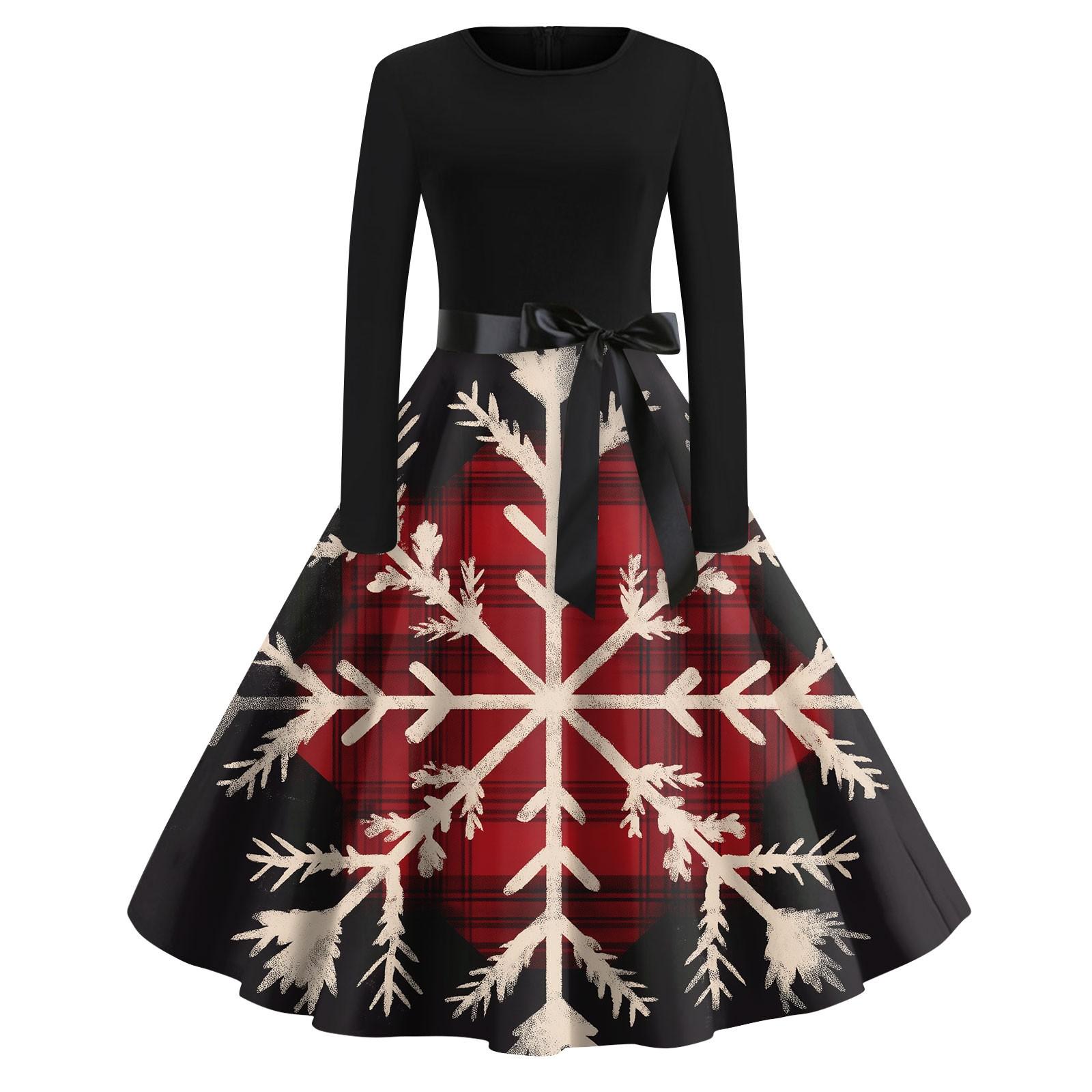 

Женская мода с круглым вырезом, повседневные тонкие рождественские платья с длинным рукавом и принтом M