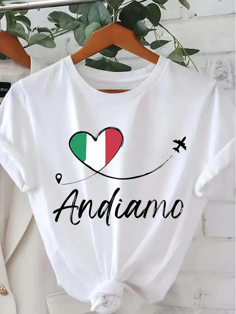 TEMU Valentine's Heart Women's Short Sleeve Crew Neck Top