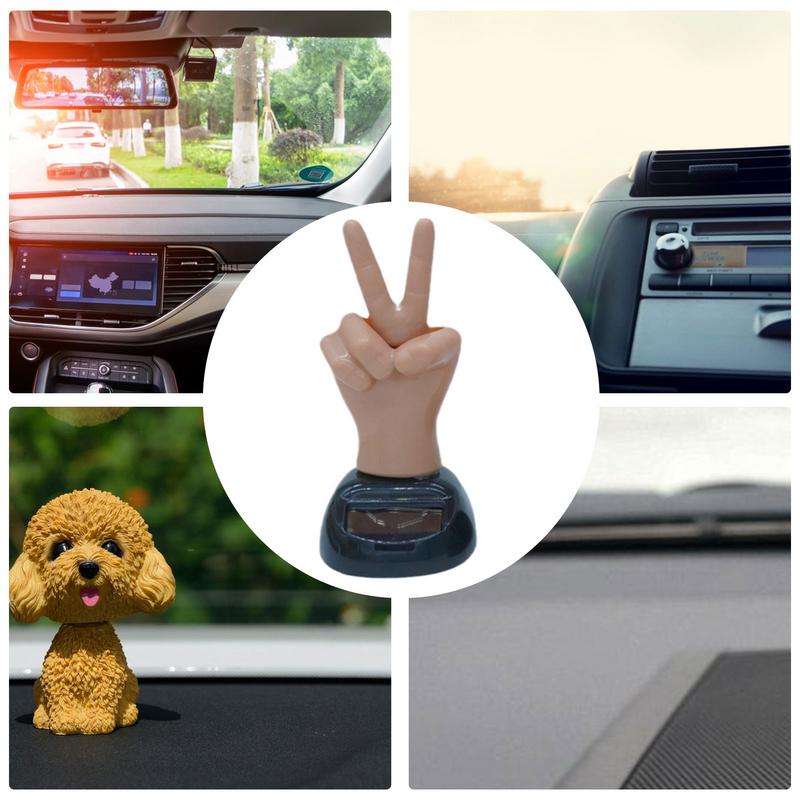Middle Finger Car Ornament 2 Finger Waving Solar Powered Car Dash Decorations Windowsill Figure Car Interior Accessory Hilarious