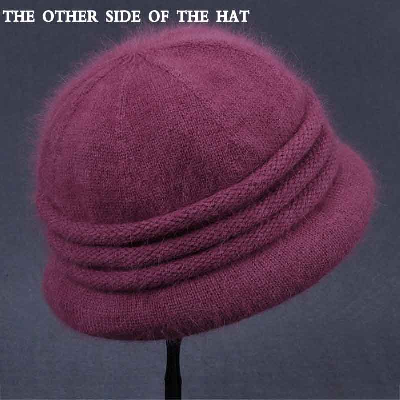 Hat Female Winter Elderly Rabbit Fur Knitted Warm Woolen Bowl Hat Thick Cotton Top Hat