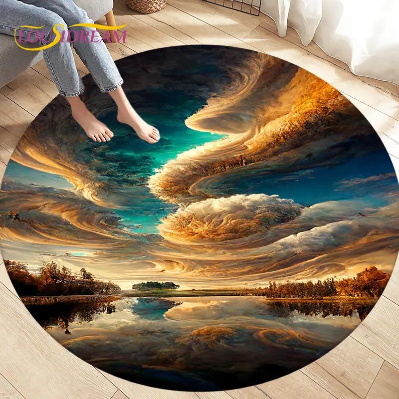3D Natural ,Tornado, Cloud Area Rug,Round Carpet Rug for Living Room Bedroom Sofa Decoration,Kid Play Game Non-slip Floor Mat